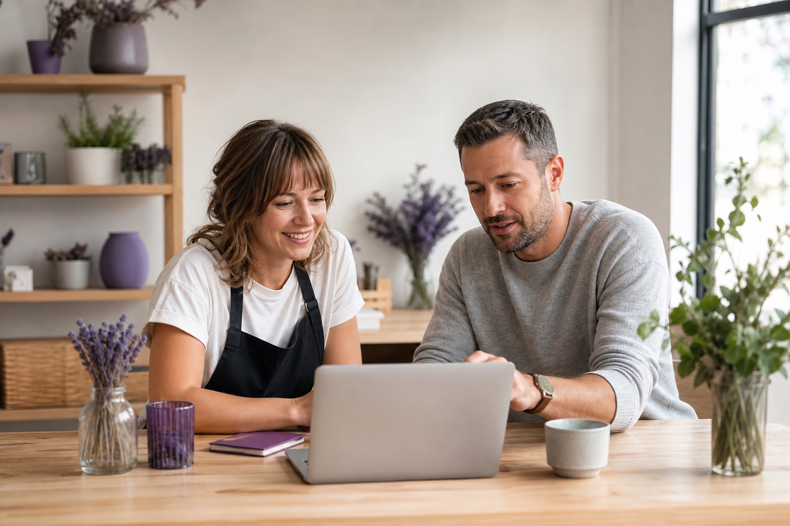 A local business owner and consultant reviewing a website together